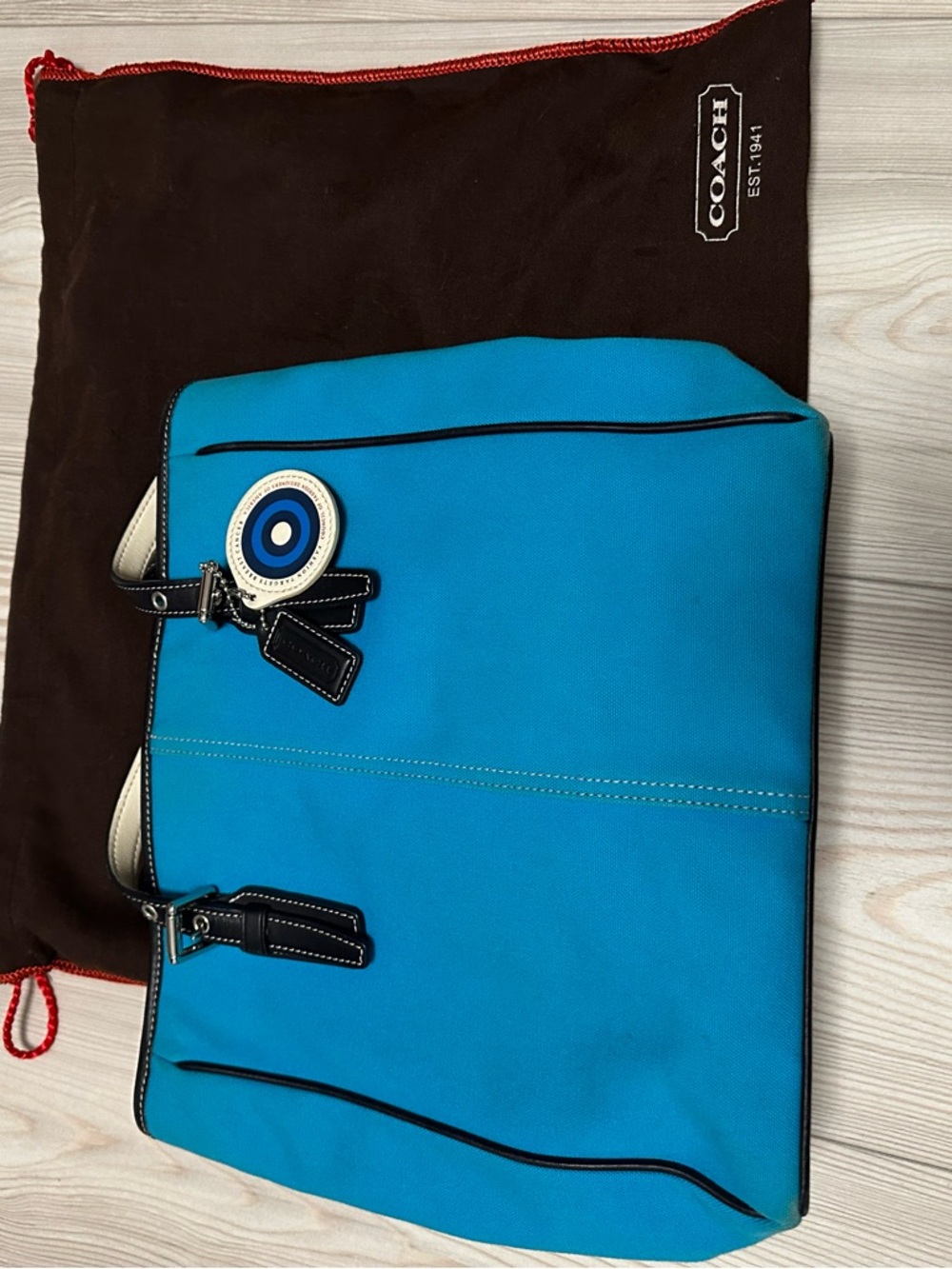 Coach  Turquoise Canvas Tote